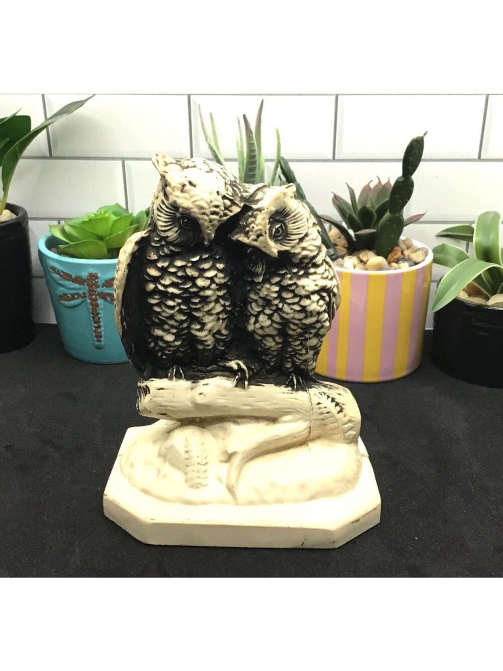 Vintage Sears Cozy Owls on Branch Hand Carved Figurine